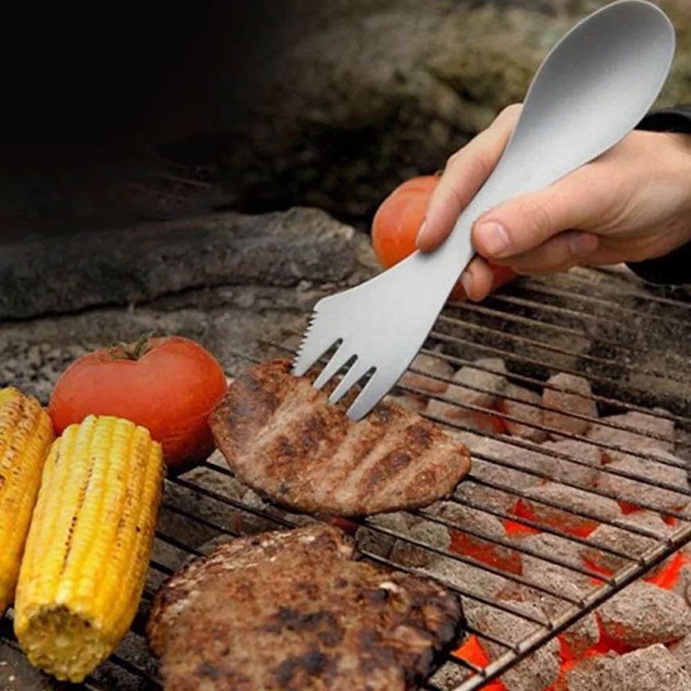 

2Pcs Three-Purpose Spoon Stainless Steel Tableware Premium Multipurpose Spoon for Dessert Coffee Fruit Portable Picnic Tableware