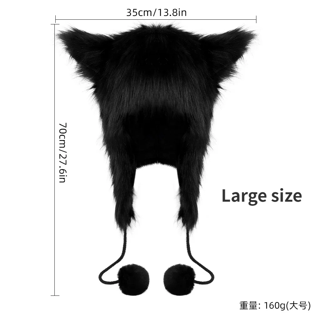 Artificial Autumn Winter Warm Hairball Hat Ear Protection Head Plush with Ears Tribal Hat Cat Ears Halloween Fox Haedwear Anime