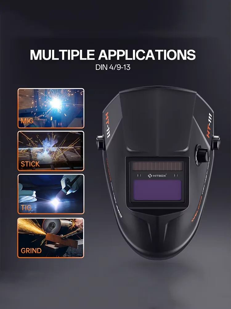 HITBOX Large Viewing Screen Solar Powered Auto Darkening HT111 Welding Helmet PRO ARC Sensor Wide Shade Mask For TIG MIG Welder