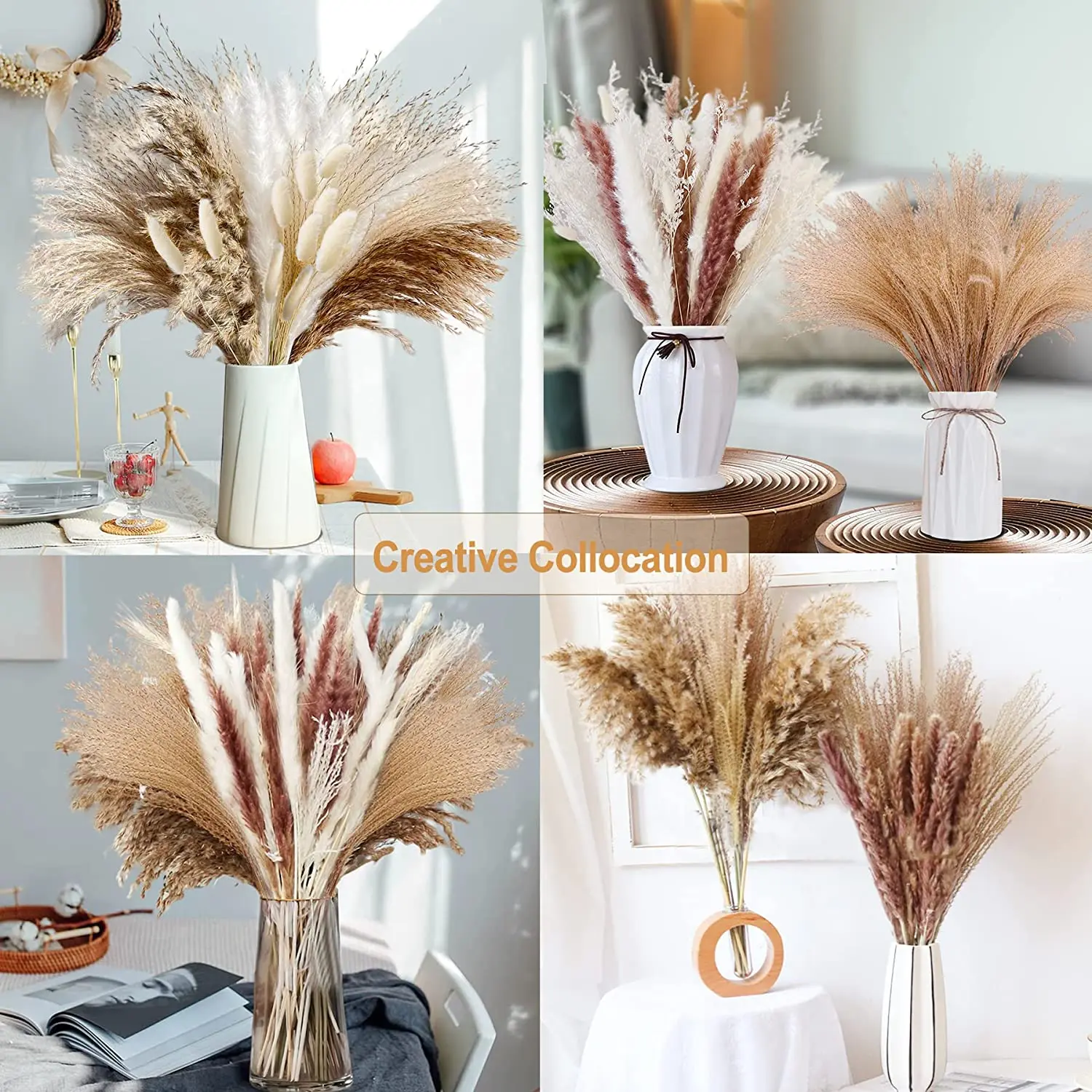 Ramo de hierba de Pampa seca Natural, 80 piezas, flores secas Phragmites, ramo bohemio para decoración de boda y Ramadán