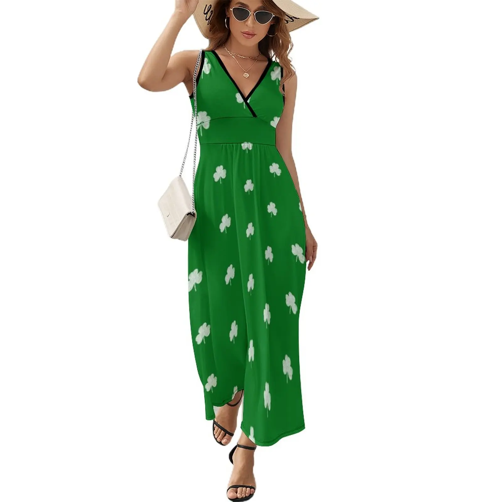 

Green St Paddy's day Distressed Shamrock Clover Design Sleeveless Dress summer woman dress 2023 Woman clothing