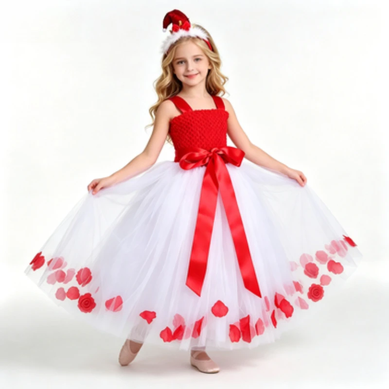 2026-winter-girls'-long-christmas-dress-set-kids'-christmas-fashion-party-dress-children's-dance-performance-party-gown-set