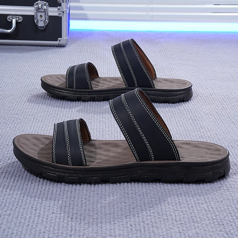 Genuine Leather Outdoor Indoor with Platform Trekking Height Ankle Wrap Slippers Beach Male Shoe Men's Sandal