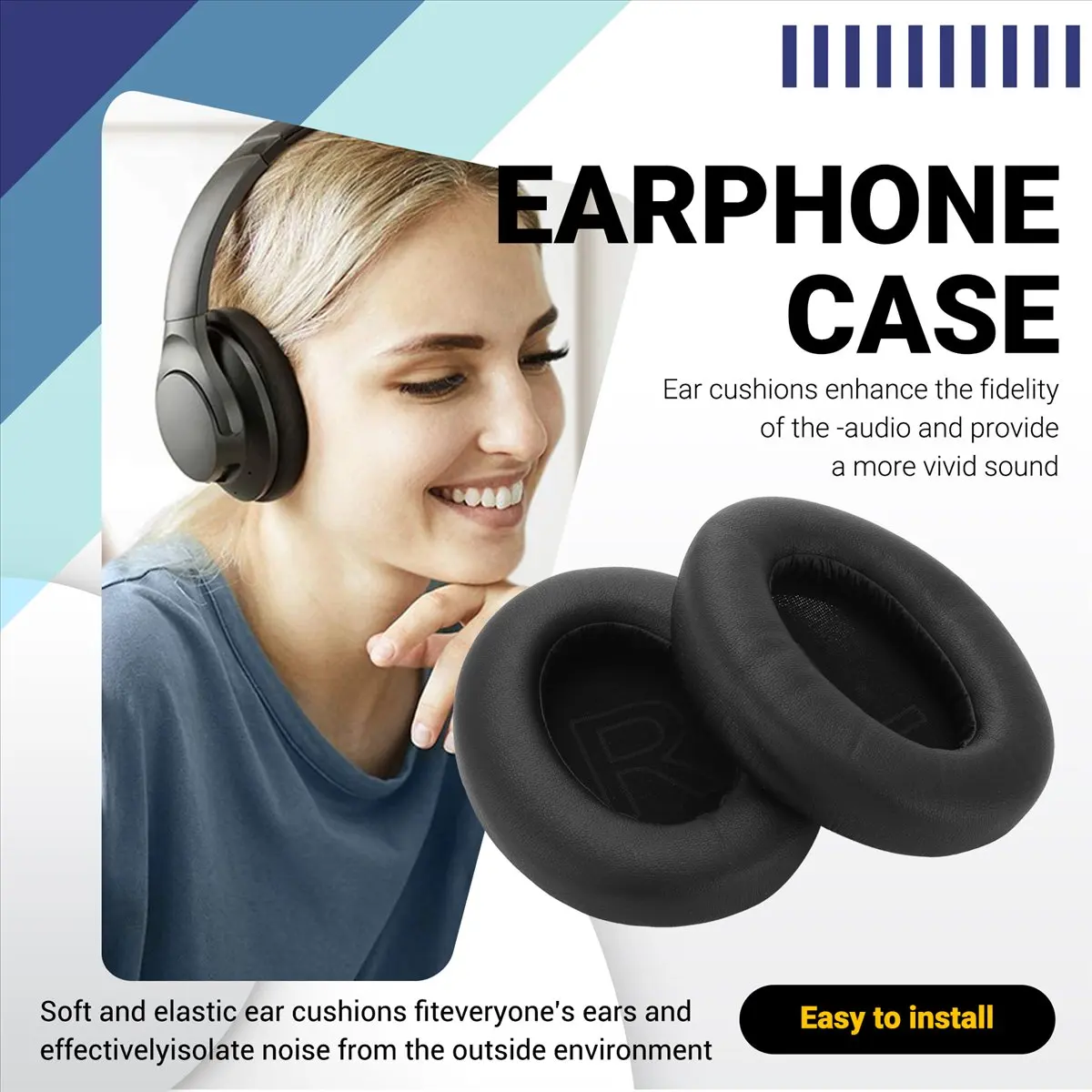 #77P Consumer Electronics,2Pcs Protein Leather Replacement Ear Pads for Anker Soundcore Life (Black)