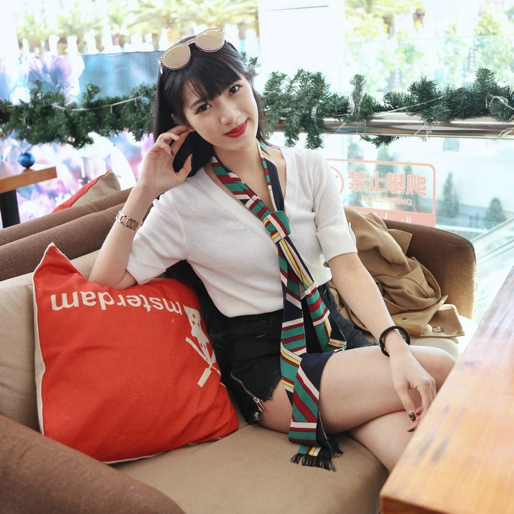 

Korean version new long printed small scarf for women, thin and narrow hanging silk scarf, versatile scarf with headscarf, versa
