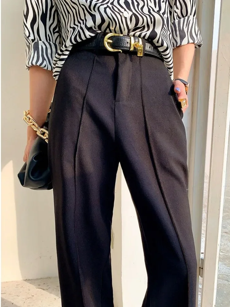 Solid Women\'s Summer Pants High Waist Loose Wide Leg Pants Korean Fashion Straight Trousers Women High Street Suit Pants Female