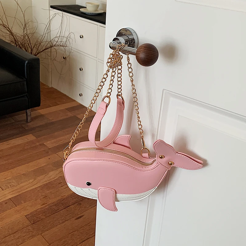 Cute 3D Whale Shape Crossbody Bag Women Cartoon Animal Chain Mini Fashion Shoulder Purse Novelty Kids Gift Coin Handbag