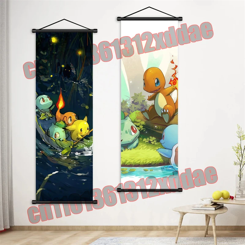 애니메이션 입 애니메이션 포켓몬 포스터, 피카추, Rayquaza, Gardenevoir, Squirtle, 인쇄 된 복고풍 스크롤 그림 벽 예술 장식