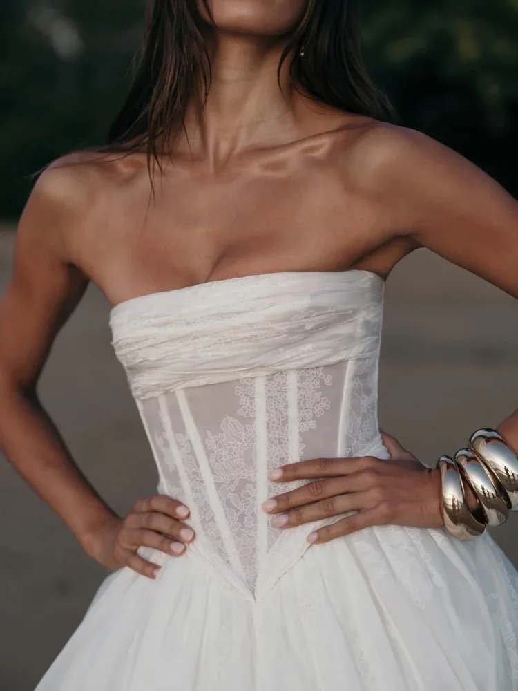 Lace Strapless Boning Women's Wedding Dress Tulle Ball Gown Bridal Bridesmaid Evening Dresses LuxuryEvening Dres Custom 2026 New