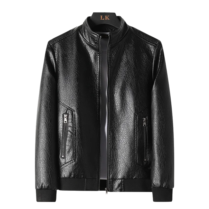 

Casual Loose Men's Leather Jaet Spring Autumn Zipper Closure Stand Collar Faux Leather Faion Urban Sle Youth Outerwear