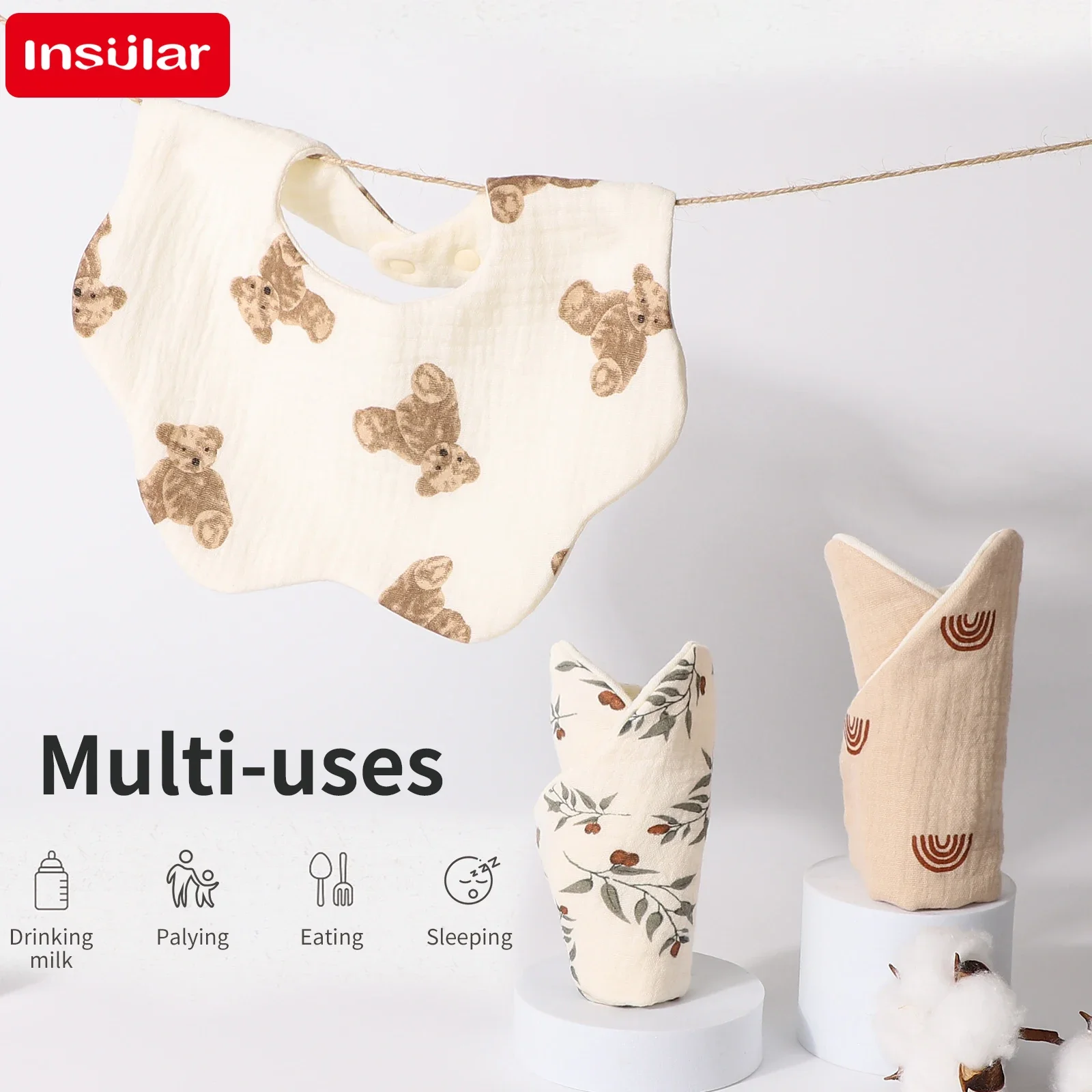 Cotton Gauze Print Baby Bibs New Wave Absorbent Saliva Towel Newborn Burp Cloths Bandana Scarf for Boys Girls Feeding Drool Bib
