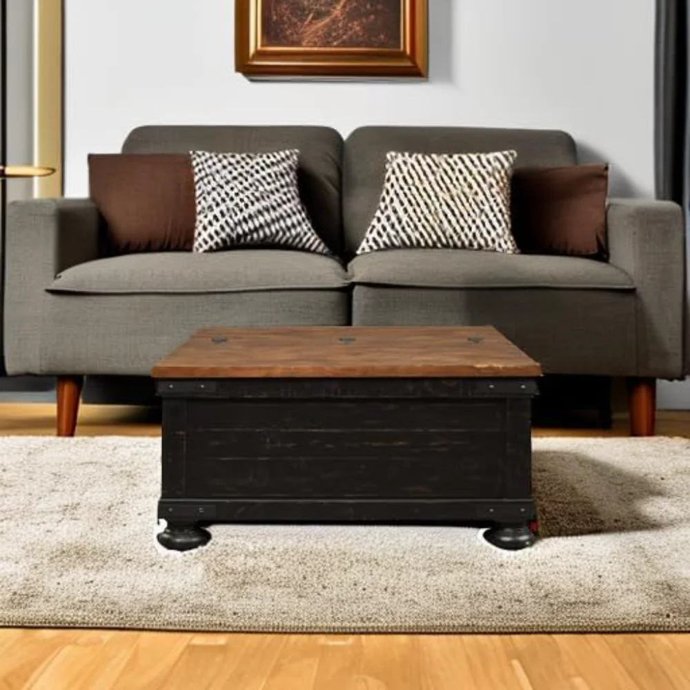 Signature Design by Ashley Valebeck Farmhouse Lift Top Coffee Table with Storage, Distressed Brown & Black Finish