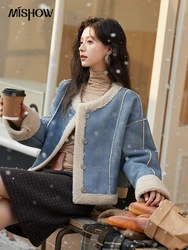 MISHOW Lamb Wool Jacket Women 2024 Fall Winter New Design Casual Korean Tops Thickened Collision Color Retro Outwear MXD36W0498