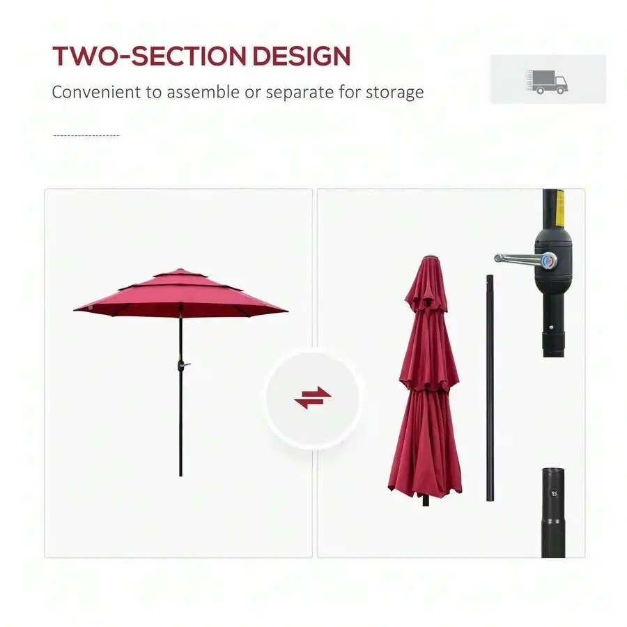 

9 Ft Patio Umbrella Wine Red With Crank Tilt 3 Tier Vented Outdoor Sun Shade