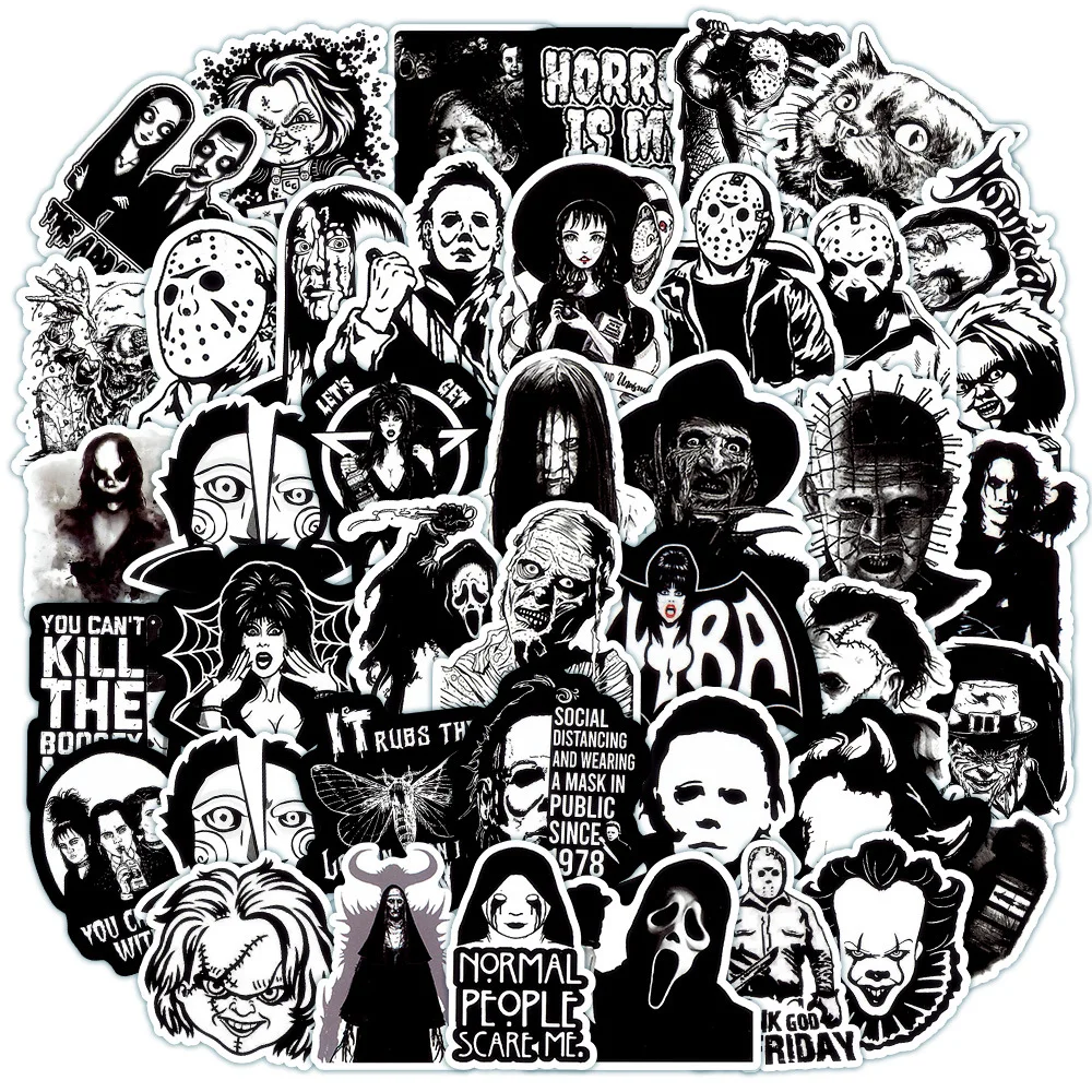 2024 New Black and White Horror Zombie Sticker Pack Cartoon Graffiti iPad Helmet Car Water Cup Guitar DIY Clipart Toy Decoration