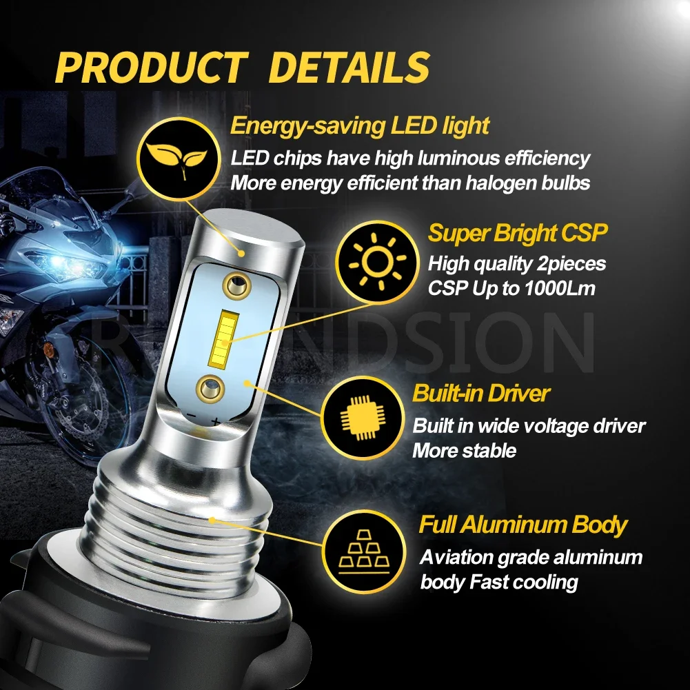 RUIANDSION 1 piece PH11 LED 9014 1000Lm CSP motorcycle headlight replacement bulb 10-30V 12V 6000K YAMAHA Suzuki Honda 50CC