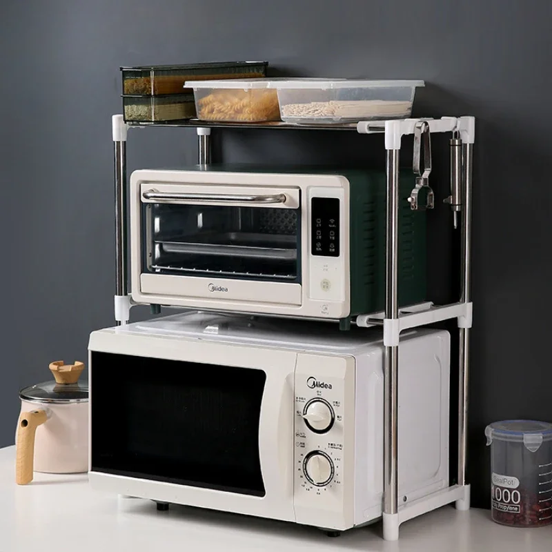 Kitchen Microwave Oven Shelf Adjustable Electromagnetic Oven Baking Chamber Rack Detachable Double Layer Rack Kitchen Organizer