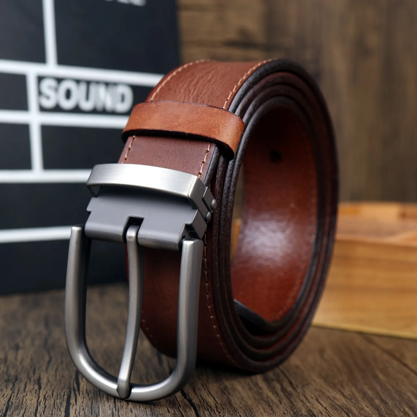 

Men's Retro Vintage Cowhide Leather Belt Casual Needle Buckle Workwear Style Genuine Leather Pants Belt