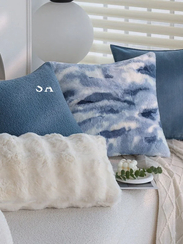 

Plush Pillow Cover Blue System Butter Cream Modern Nordic Simple High End Homestay Living Room Sofa Pillow Case