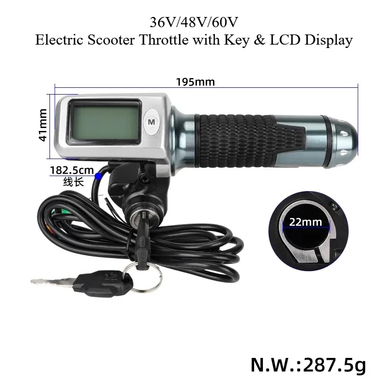 

Универсальная дроссельная заслонка для скутера 36 В/48 В/60 В с ключевым переключателем и ЖК-дисплеем, регулировка скорости с поворотной ручкой для электронного велосипеда/электронного скутера