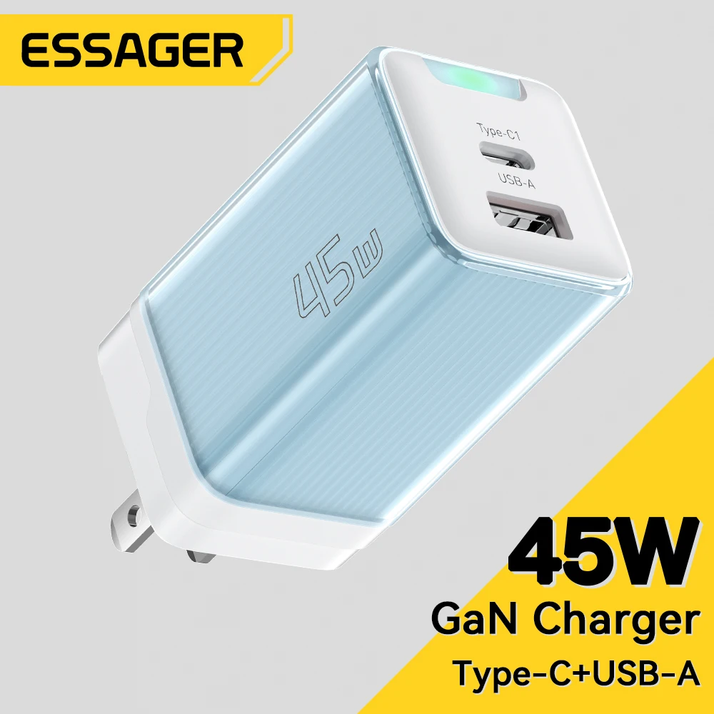 Essager 45W GaN USB Type C Charger PD QC 3.0 Fast Charging For iPhone 16 15 14 Samsung Xiaomi Quick Charge Phone Travel Charge