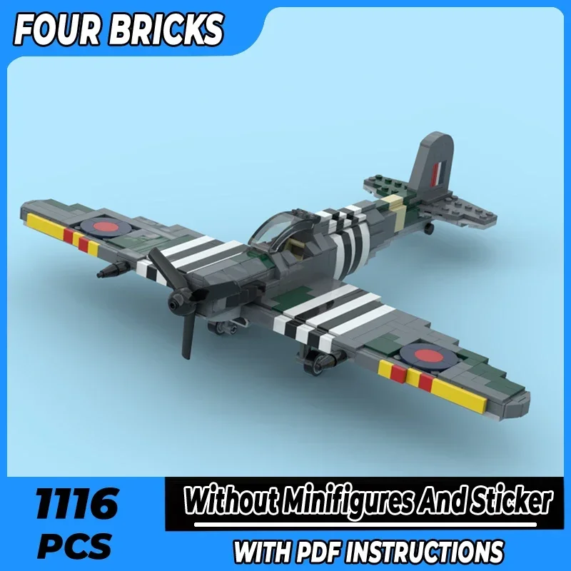 Moc tijolos de construção modelo lutador supermarine spitfire d-dia versão tecnologia blocos modulares presentes brinquedos para criança montagem diy