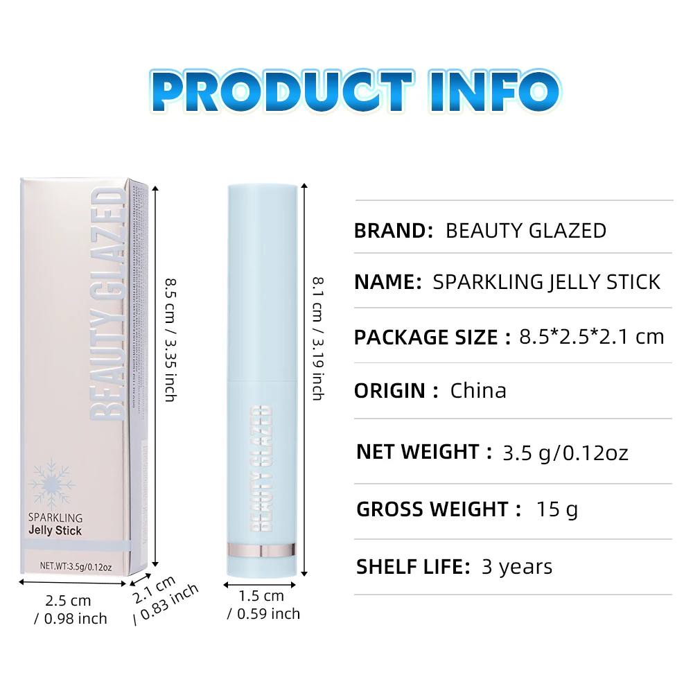 Beauty Glazed 6 色スパークリング ゼリー アイシャドウ スティック、パール ファイン チューブ ファイン グリッター デリケート ゼリー ハイライト コンター スティック