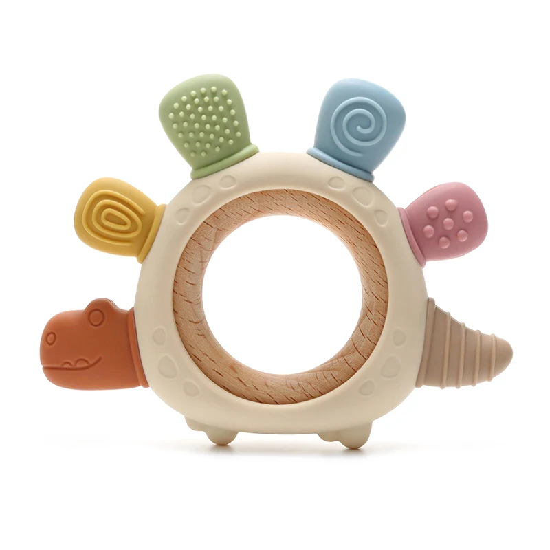 2025 New Cartoon Silicone Teether, Food Grade Teething Ring Sensory Toys for Toddlers, Silicone Dinasour Shape Soothing Toys