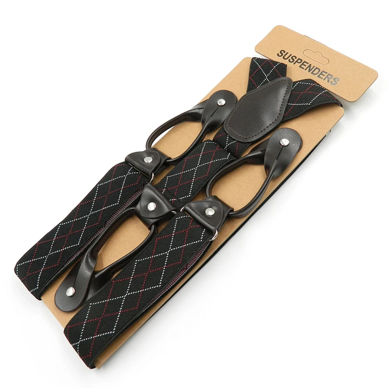 Fashion Man's Button Suspenders PU Leather Braces Adjustable Elastic Bretelles Y-Back Ligas Tirantes New Size 3.5*120cm