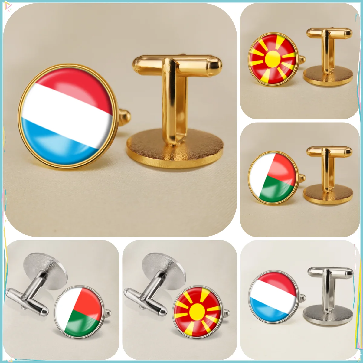 Luxembourg Macedonia MadagascarNational Emblem Flag Cufflinks