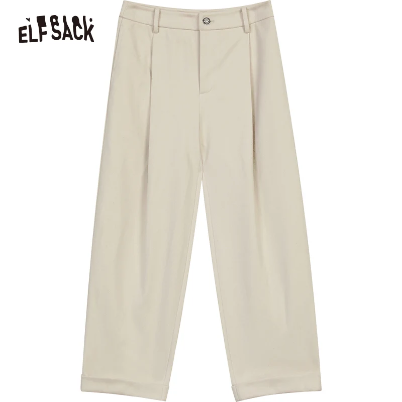 ELFSACK 2024 Winter New Arrivals Loose double-sided velvet white star wide leg pants for women