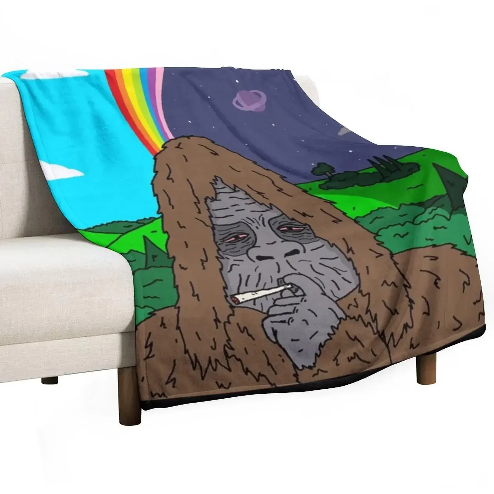 Sassy the Sasquatch Smoking Throw Blanket Plaid on the sofa Sofas Blankets