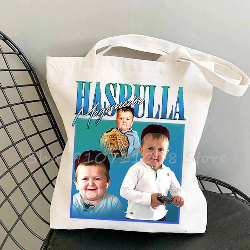 HASBULLA Graphic Tote Bag Shopper Bags Husband Dad Print Shopping Bag Shoulder Bag Cotton Canvas Handbag Birthday Gift