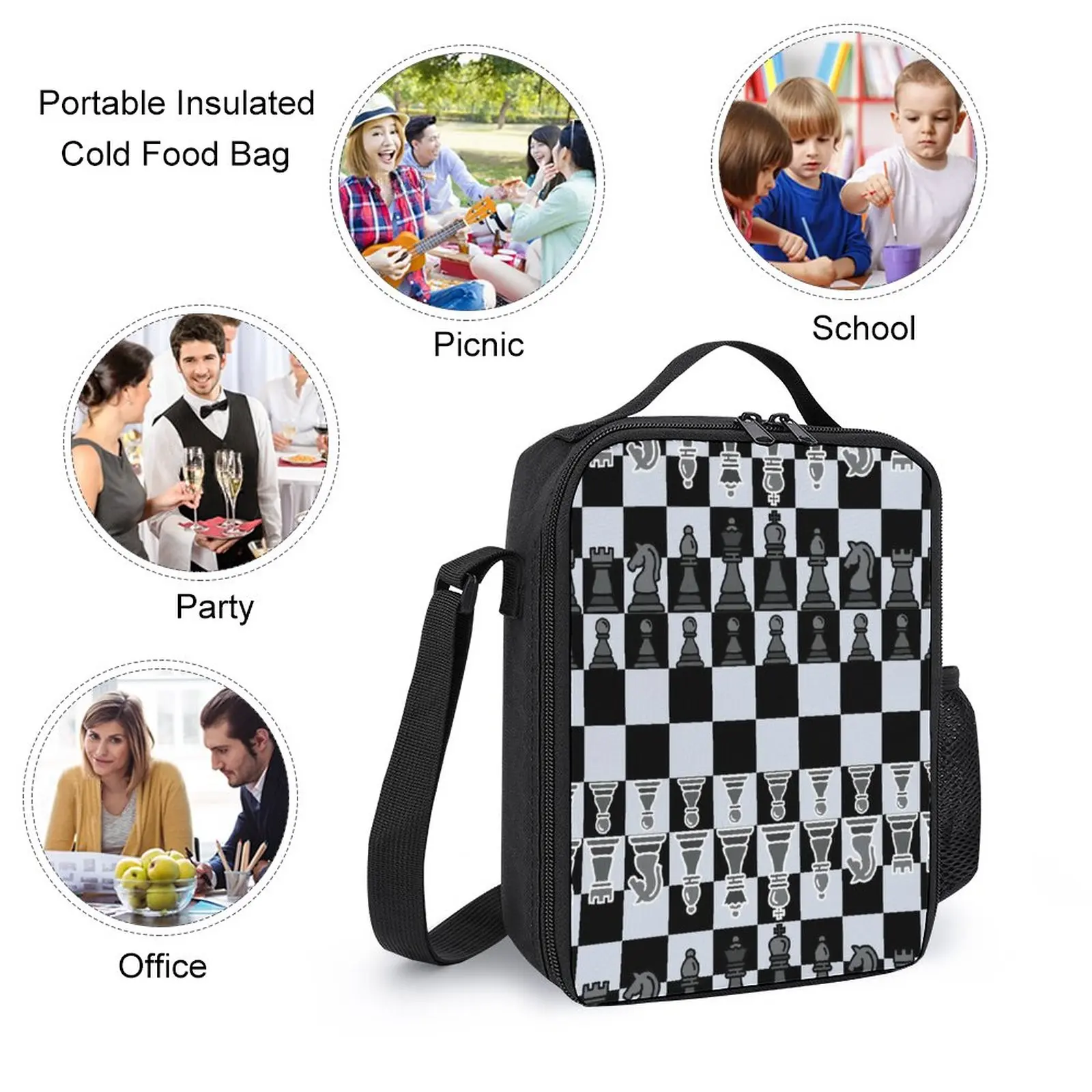 Chess Design Poster For Sale Firm Comfortable Lunch Tote 3 in 1 Set 17 Inch Backpack Lunch Bag Pen Bag Summer Camps Classic