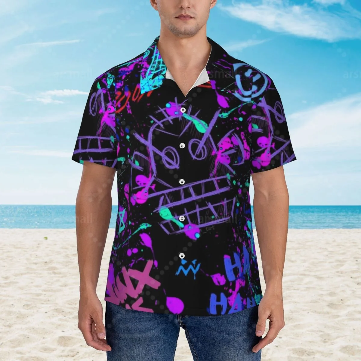 

Jinx Monkey Anime Hawaiian Shirt Men Short Sleeve Casual Floral Print Beach Shirt Summer Vacation Shirt