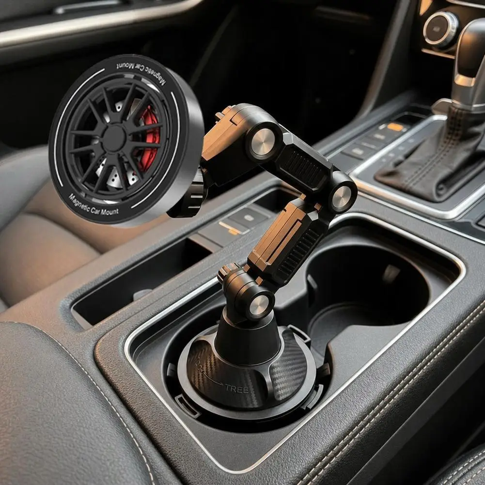 Support magnétique pour téléphone, installation sur le porte-gobelet de voiture, compatible avec iPhone 16 15 14 13 12, Samsung, Xiaomi, 360° °   Support de fixation rotatif pour cellules