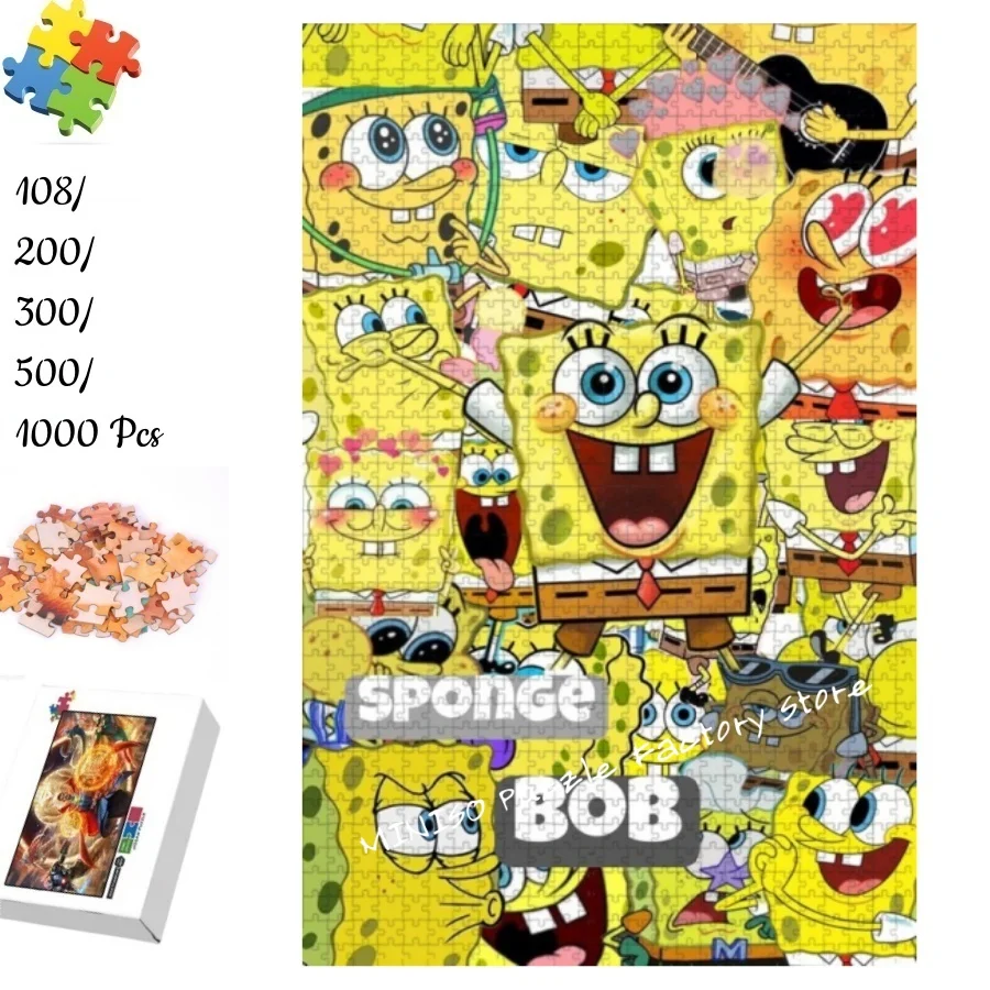 Spongebob Squarepants Jigsaw 108/200/300/500/1000 Pezzi Puzzle in Legno/carta per Adulti Regali per Bambini Giocattoli Educativi Tangram ﻿