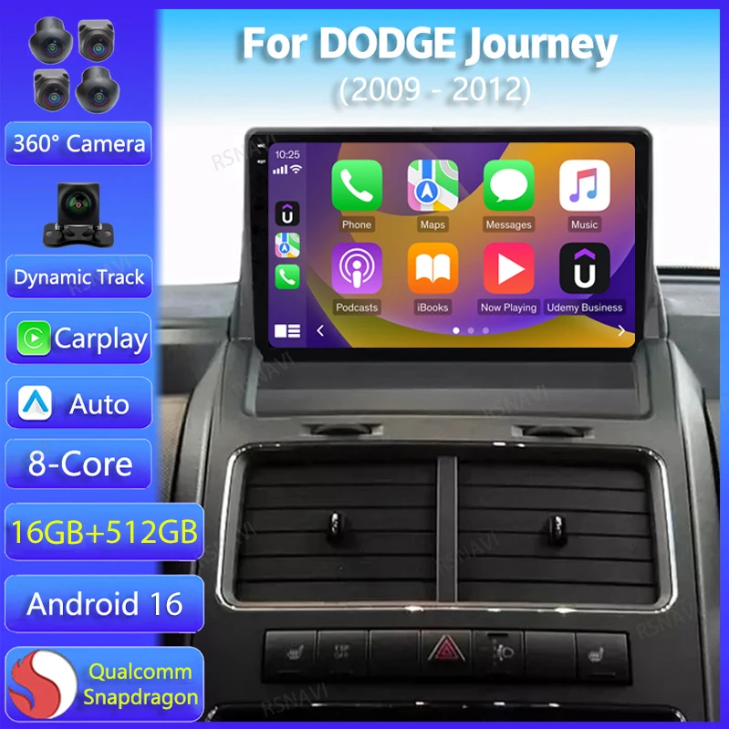 Radio para Auto Android 16 con Carplay, DSP, WIFI+4G para DODGE Journey 2009 2010 2011 2012, Reproductor Multimedia GPS, Unidad Principal Estéreo 2din