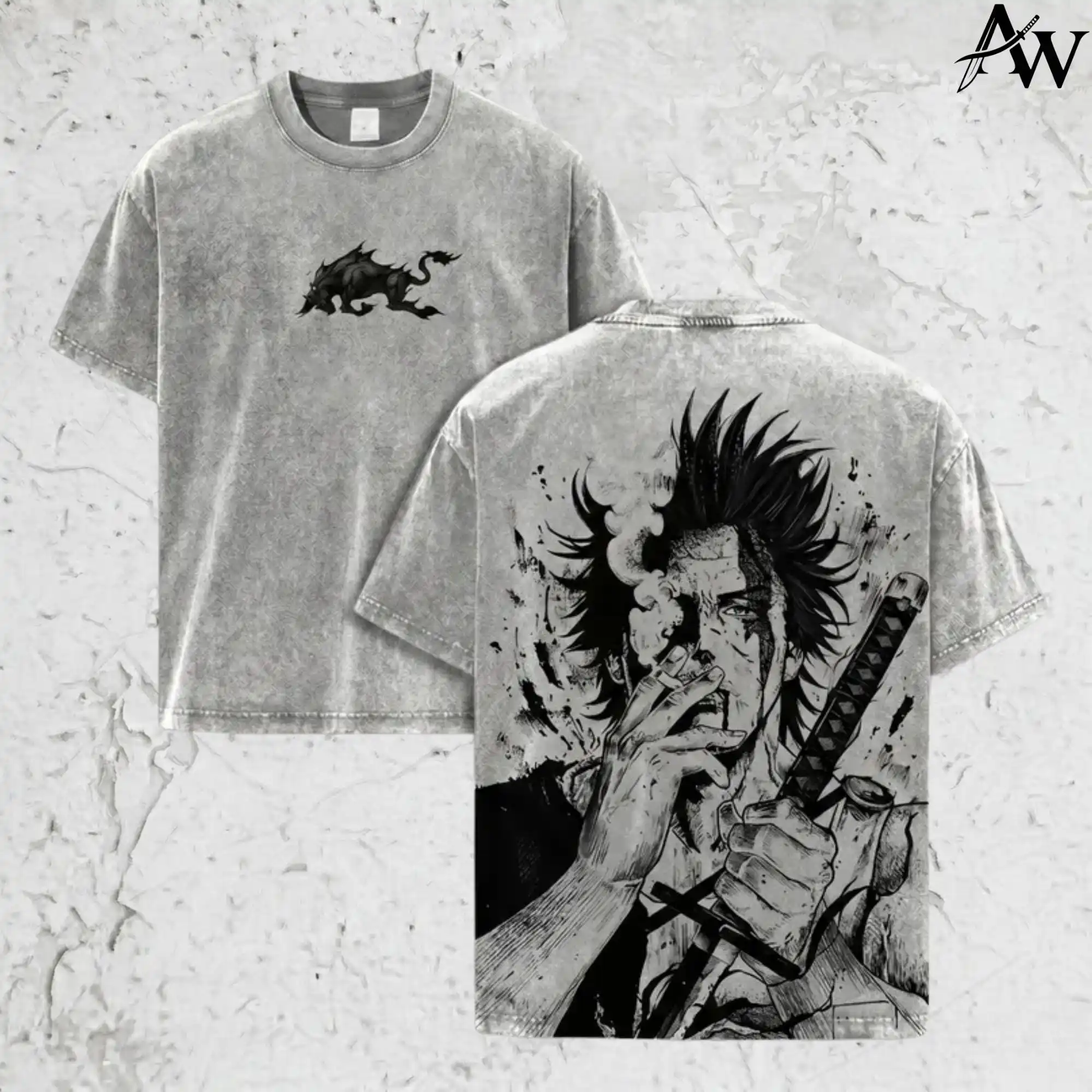 Vintage Washed Shirt, Black Clover Yami, Oversized T-Shirt, Anime Graphic Tee