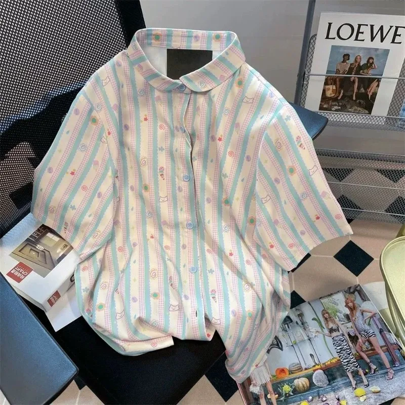 Camicia Kawaii abbigliamento giapponese camicia oversize camicetta in Chiffon per donna 2024 elegante camicia da donna sociale top estivi da donna