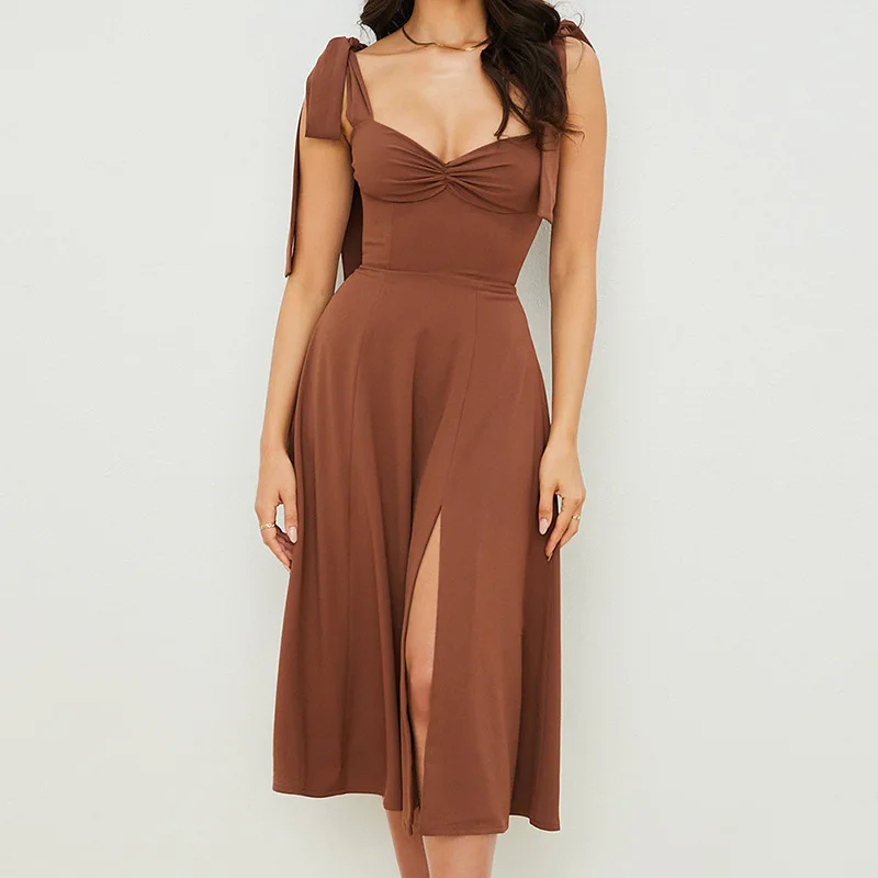 

Ele Slit Casual Trend Dr for Women High Waist Long Skirt Svel Chiffon Material Date Par Pure Color Evening Gown