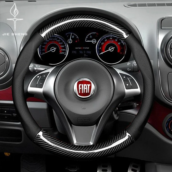 Funda para Volante de Coche para FIAT 500 500X 500L 500C Grande Panda Tipo Strada Viaggio Mobi Doblo Abarth, Fibra de Carbono y Cuero