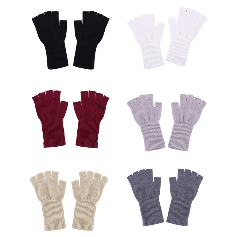 

652F Winter Half Finger Gloves Knitted Fingerless Mittens Warm Stretchy Gloves for Men and Women 21cm