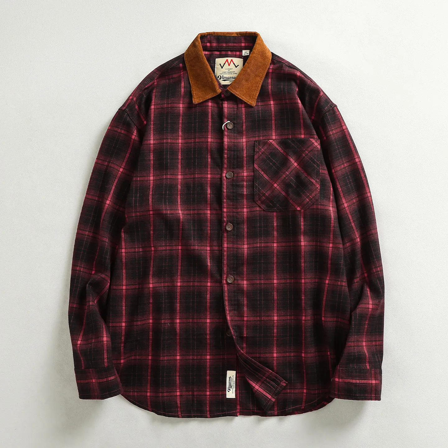 2026 Spring New American Retro Heavyweight Lapel Contrast Color Plaid Cargo Shirt Men's 100% Cotton Fashion Washed Casual Blouse