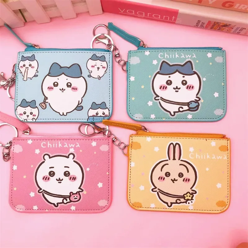 Woman Purse Schoolgirl Cartoon ハチワレ ちいかわ  Cute Printed Large Capacity Card Change Storage with Key Chain Zipper PU Coin Purse