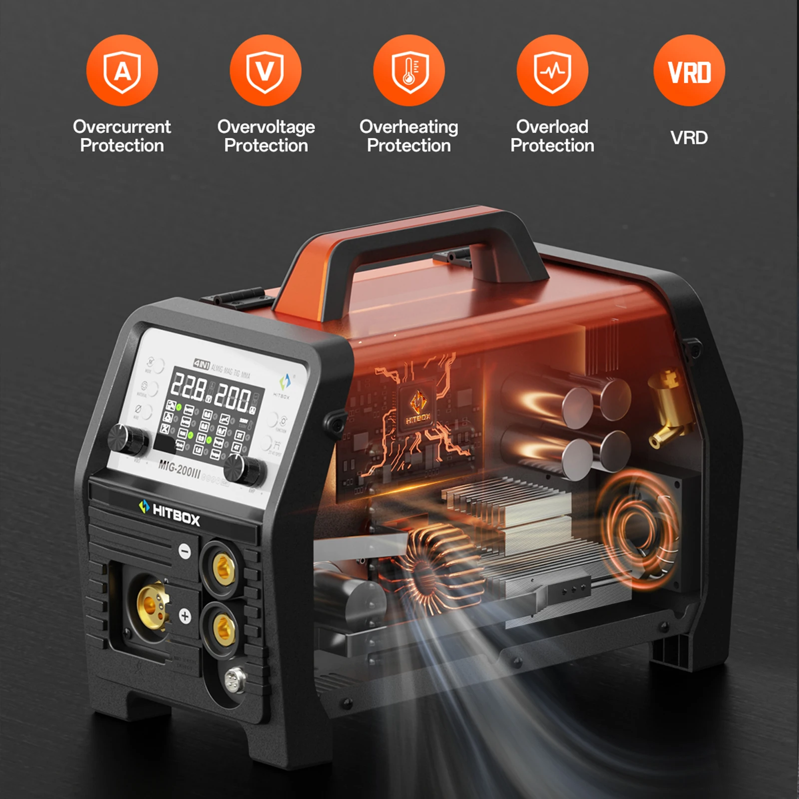 هيتبوكس MIG لحام التآزر التحكم الفولاذ المقاوم للصدأ الحديد الصلب لحام Multiful 220 فولت آلة لحام الألومنيوم MIG ARC TIG MIG200III #4