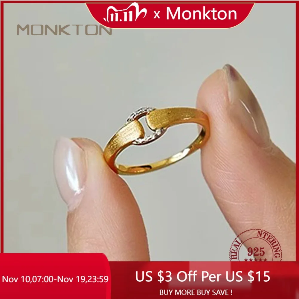 

Monkton Sterling Silver 925 Women's Interlocking Design Ring Unique Textured Band Fashion Jewelry Accessories for Daily Wear