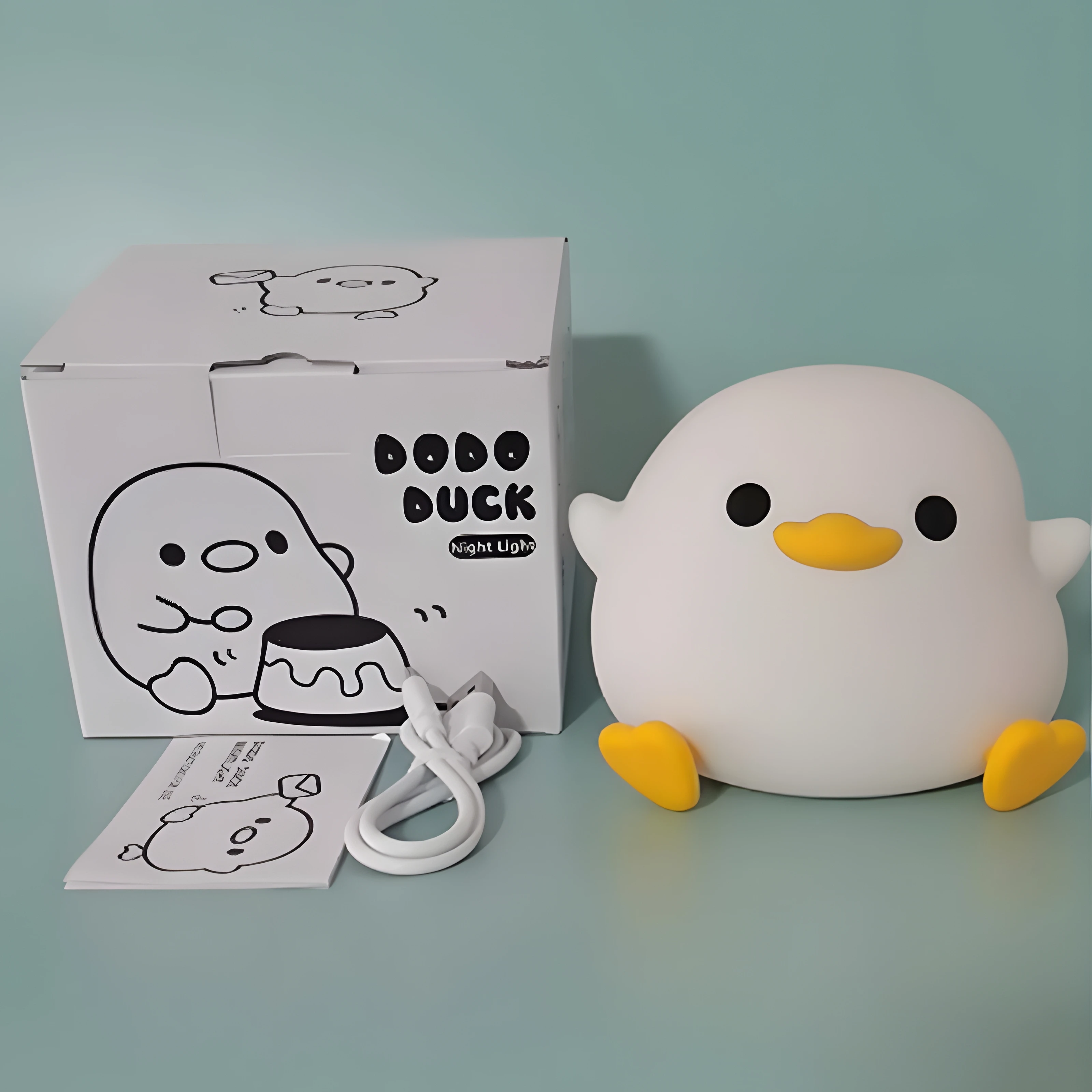 Doudou Duck-Veilleuse en silicone pour enfants, lumière douce, soins des yeux, développement USB, calendrier automatique, lampe à clapet, cadeau pour enfants