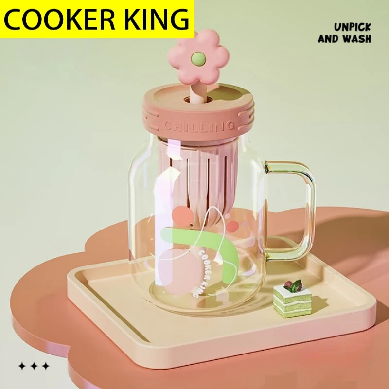 طباخ الملك 1 قطعة كوب ماء زجاجي مع مصفاة الفاكهة واسعة الفم غرفت كوب الماء الساخن البارد Carafe مع غطاء لشاي القهوة والشمس