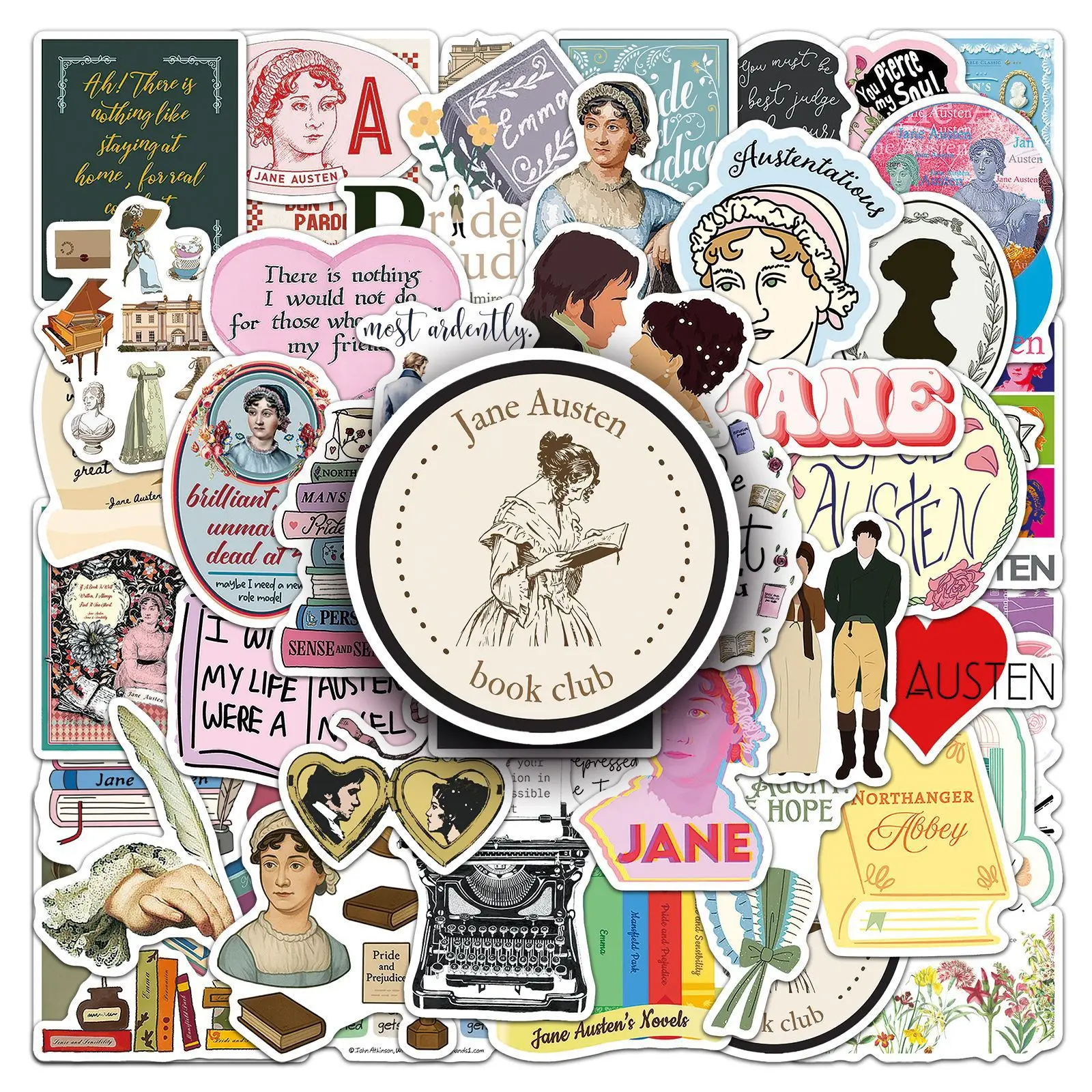50 PCS European Retro Literary Writer & Work Art Stickers Decorate Scrapbook Pencil Case Hand Account Phone Waterproof Decals